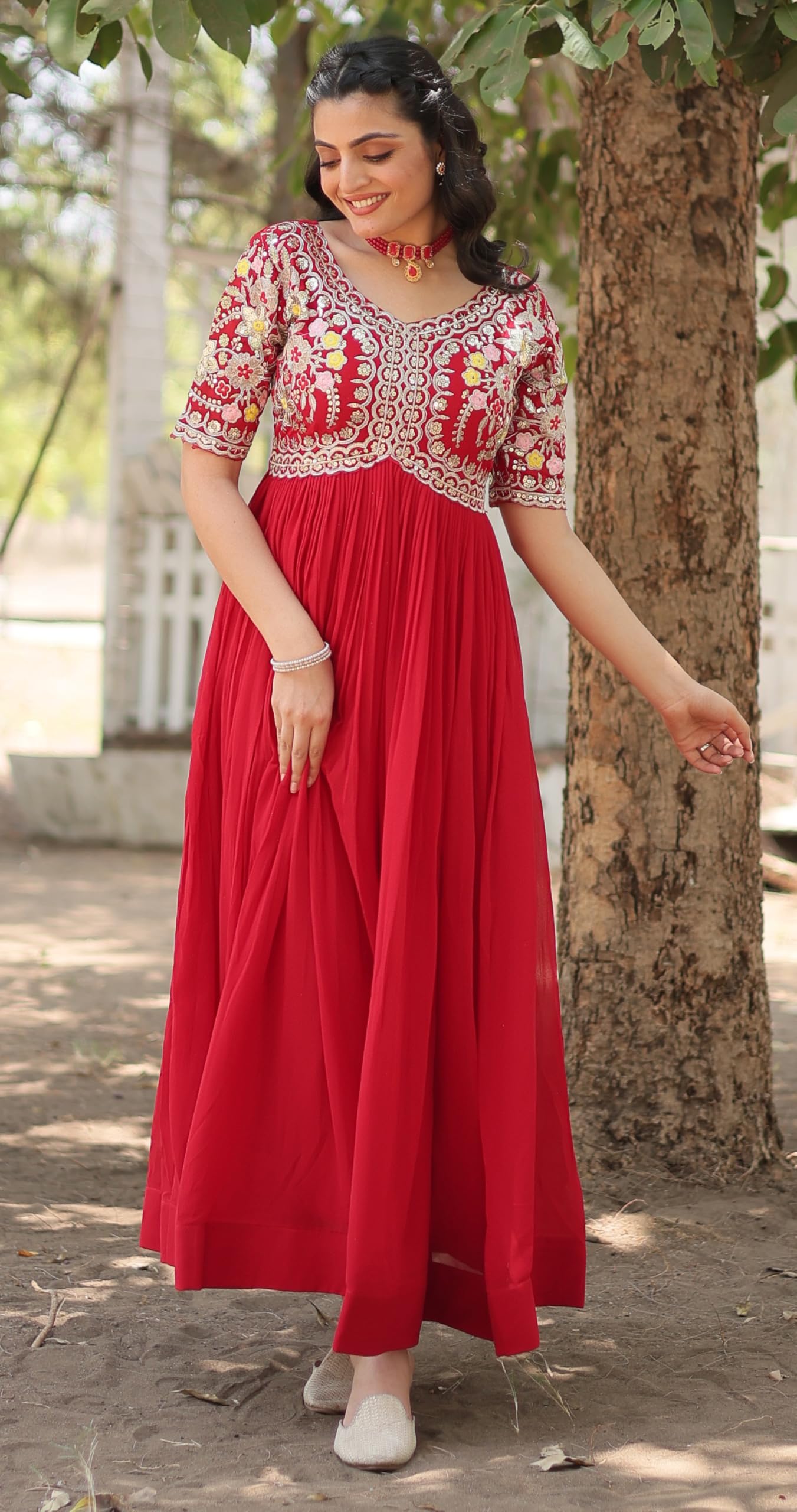 Fashion Basket WomenS Georgette Anarkali Gown Red