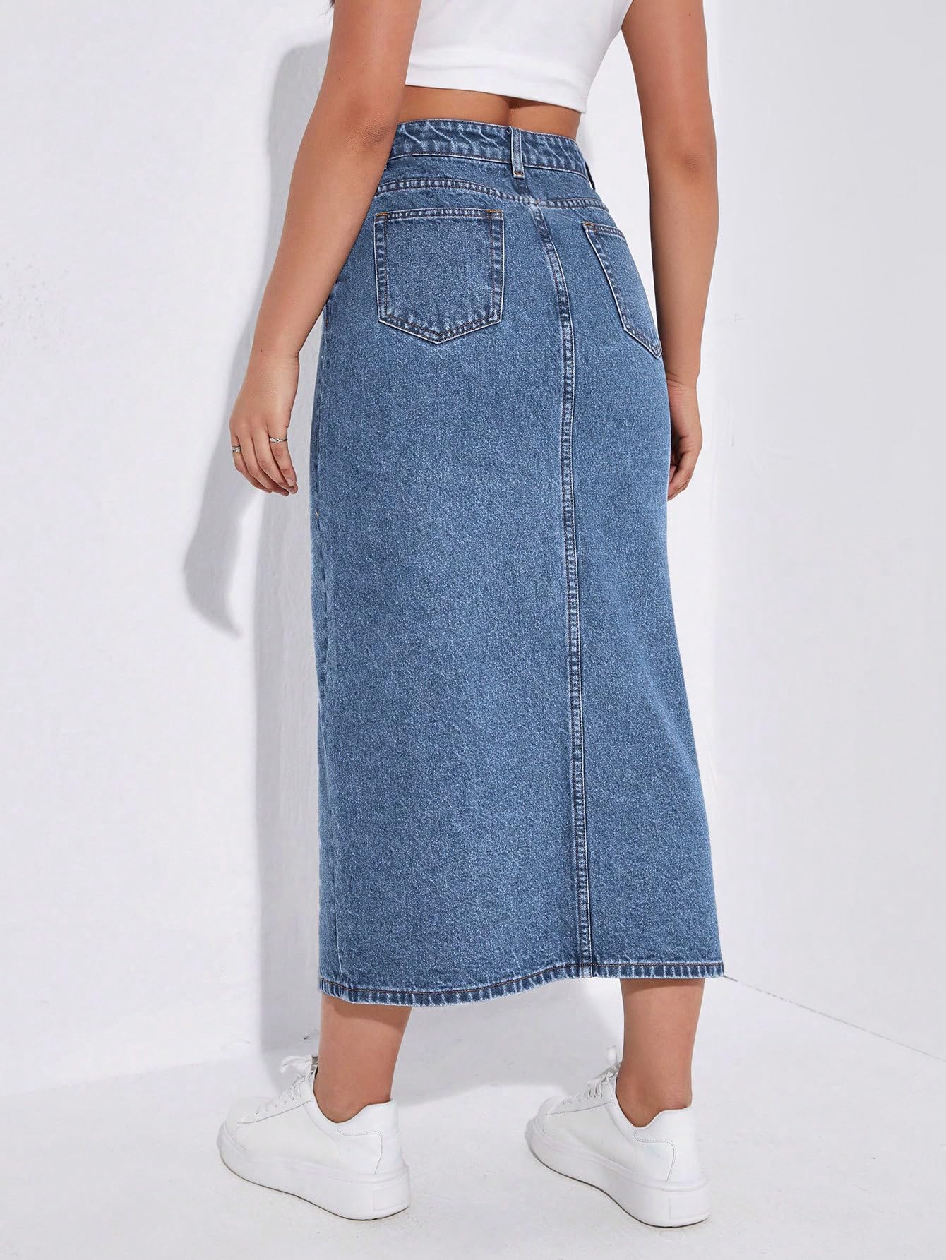 Shasmi Womens Spring/Summer Casual Front Split Thigh Straight Denim Skirt ll Denim Skirt for Women Long ll Skirt & top for Wome
