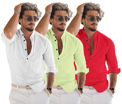 Zartha Combo Of Men Solid Cotton Blend Straight Kurta Shirt Pack Of 3