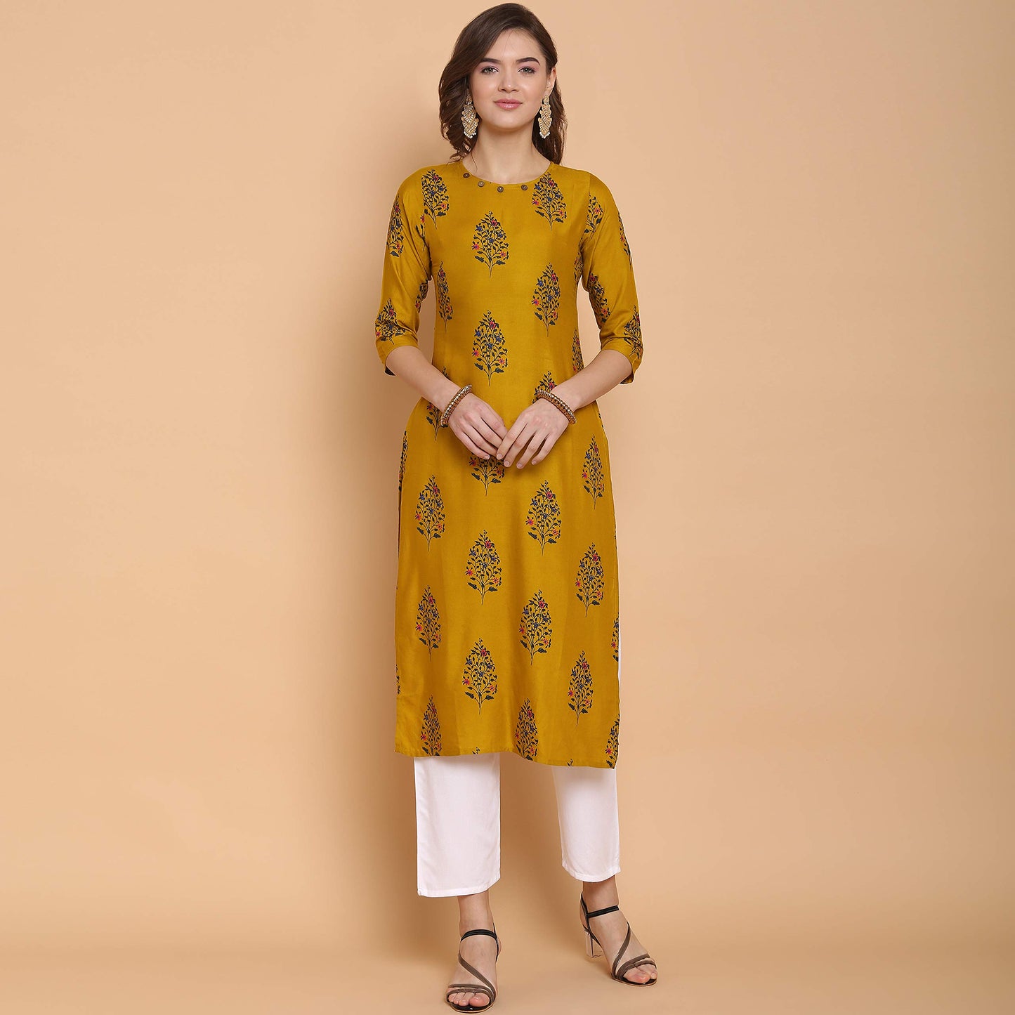 ANNI DESIGNER Women's Rayon Straight Kurta (Yellow)