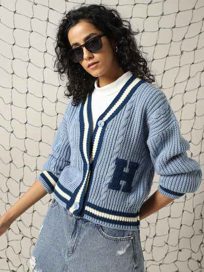Hubberholme Women Acrylic Knitted Regular Fit V Neck Full Sleeves Sweaters 18