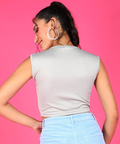 POPWINGS Casual Self-Design Round-Neck Sleeveless Crop Top for Women || Summer Wear Crop Tops for Women || Latest Stylish Wester