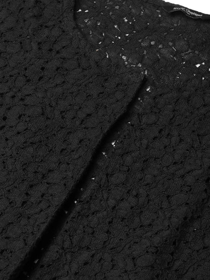 Style Quotient Women Black Self Design Floral lace Regular Open Front Shrug