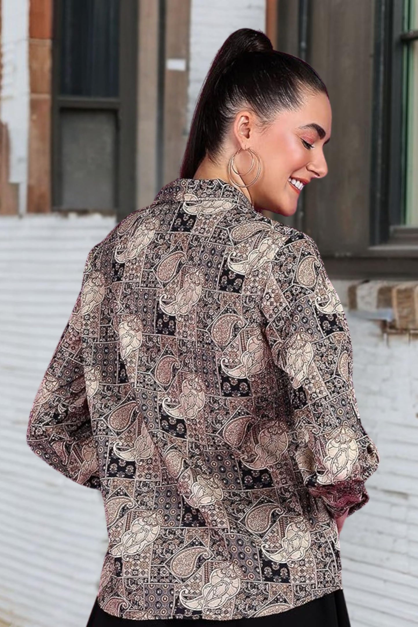 POPWINGS Printed Full-Sleeves Regular-Fit Polyester Printed Shirt for Women Stylish Western Casual Wear