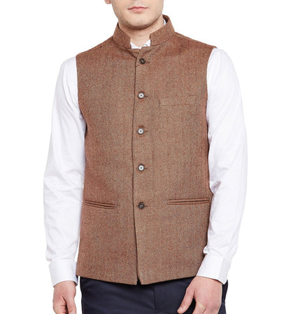 Wintage MenS Wool Blend Grandad Nehru Jacket Vest Waistcoat: Brown