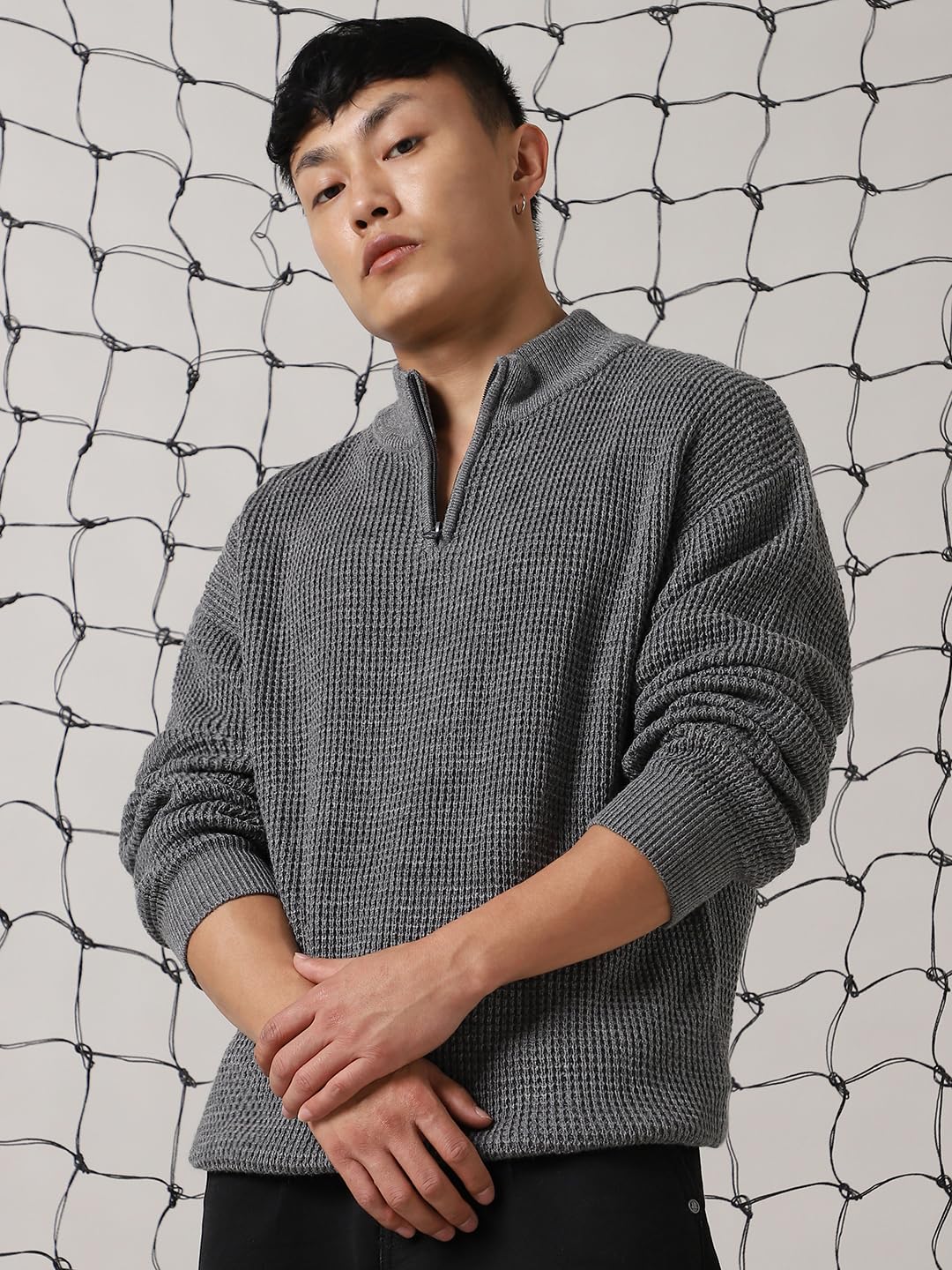 Hubberholme Men Acrylic Knitted Relaxed Fit Round Neck Full Sleeves Sweaters 6 Navy