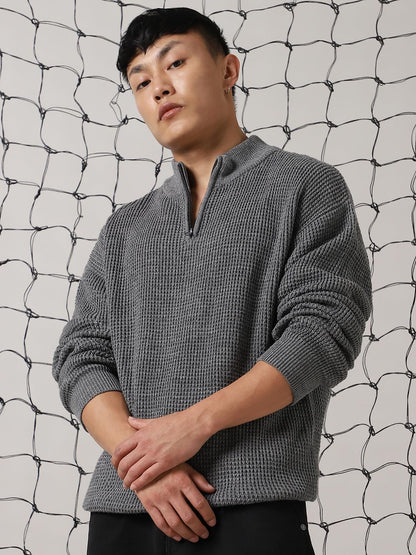 Hubberholme Men Acrylic Knitted Relaxed Fit Round Neck Full Sleeves Sweaters 6 Navy