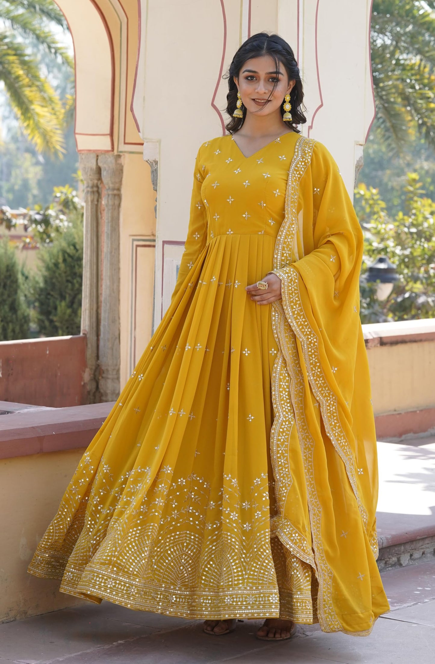 Fashion Basket Turquoise Georgette With Sequins Embroidery Anarkali Kurta Set For Women