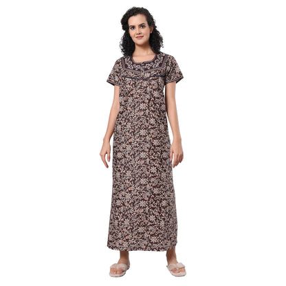 Evolove WomenS 100% Cotton Supersoft With Beautiful Embroidery Long Maxi Night Gown Nighty Dress With Pocket, Most Comfortable