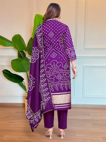 Fashion Basket Wedani Chanderi Kurta Set For Women Purple