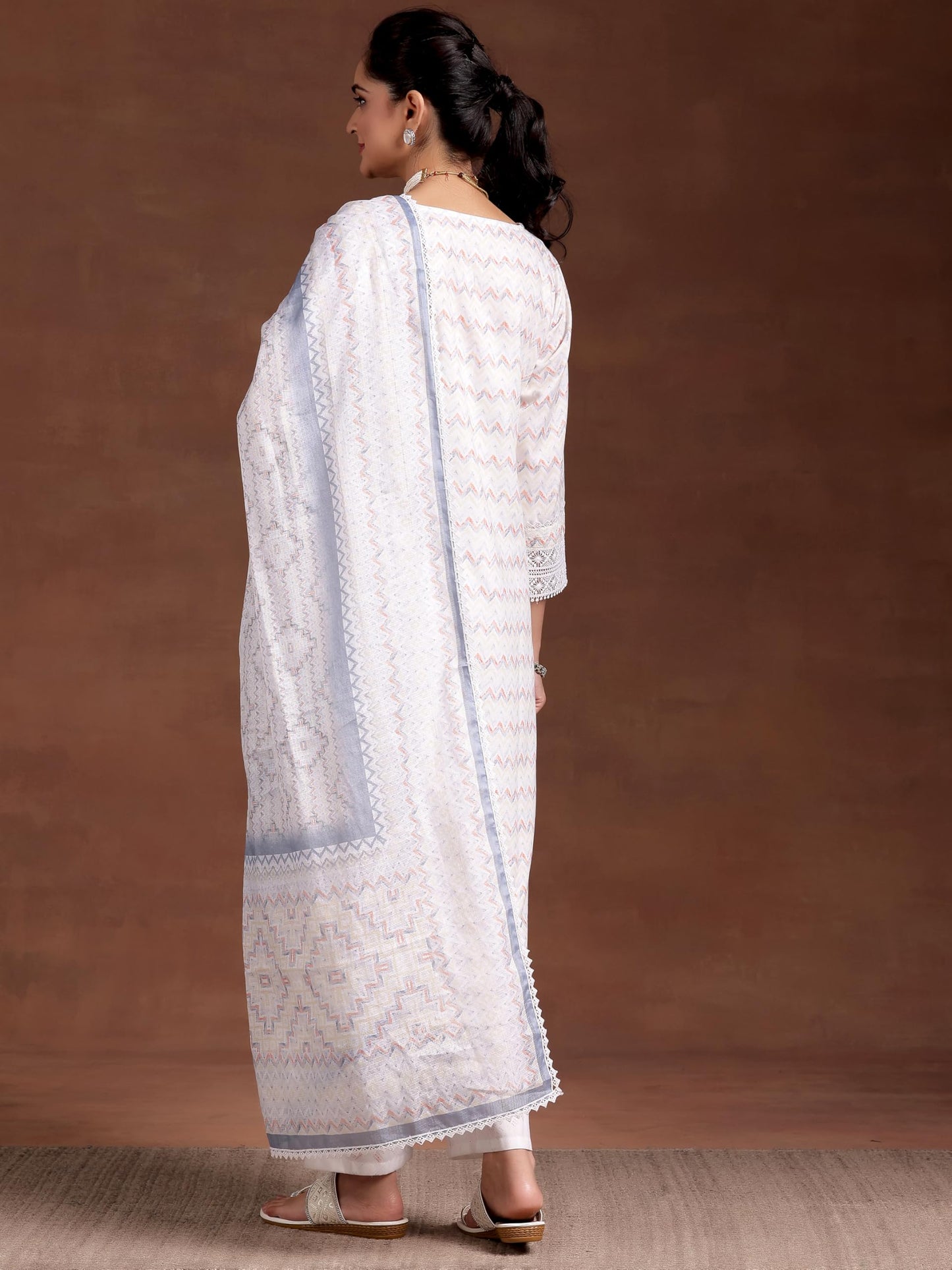 Libas Womens Embroidered Cotton Blend Straight Kurta With Palazzos And Dupatta