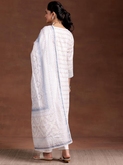Libas Womens Embroidered Cotton Blend Straight Kurta With Palazzos And Dupatta