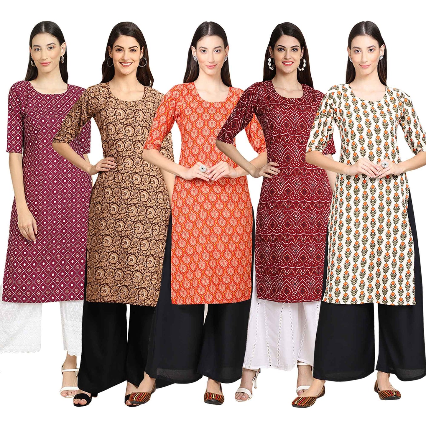 Pinkmint Women's Crepe Digital Print Straight Kurta [Pack of 5] (CCV-347-377-351-375-355)