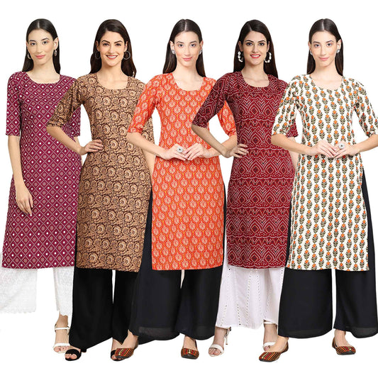 Pinkmint Women's Crepe Digital Print Straight Kurta [Pack of 5] (CCV-347-377-351-375-355)