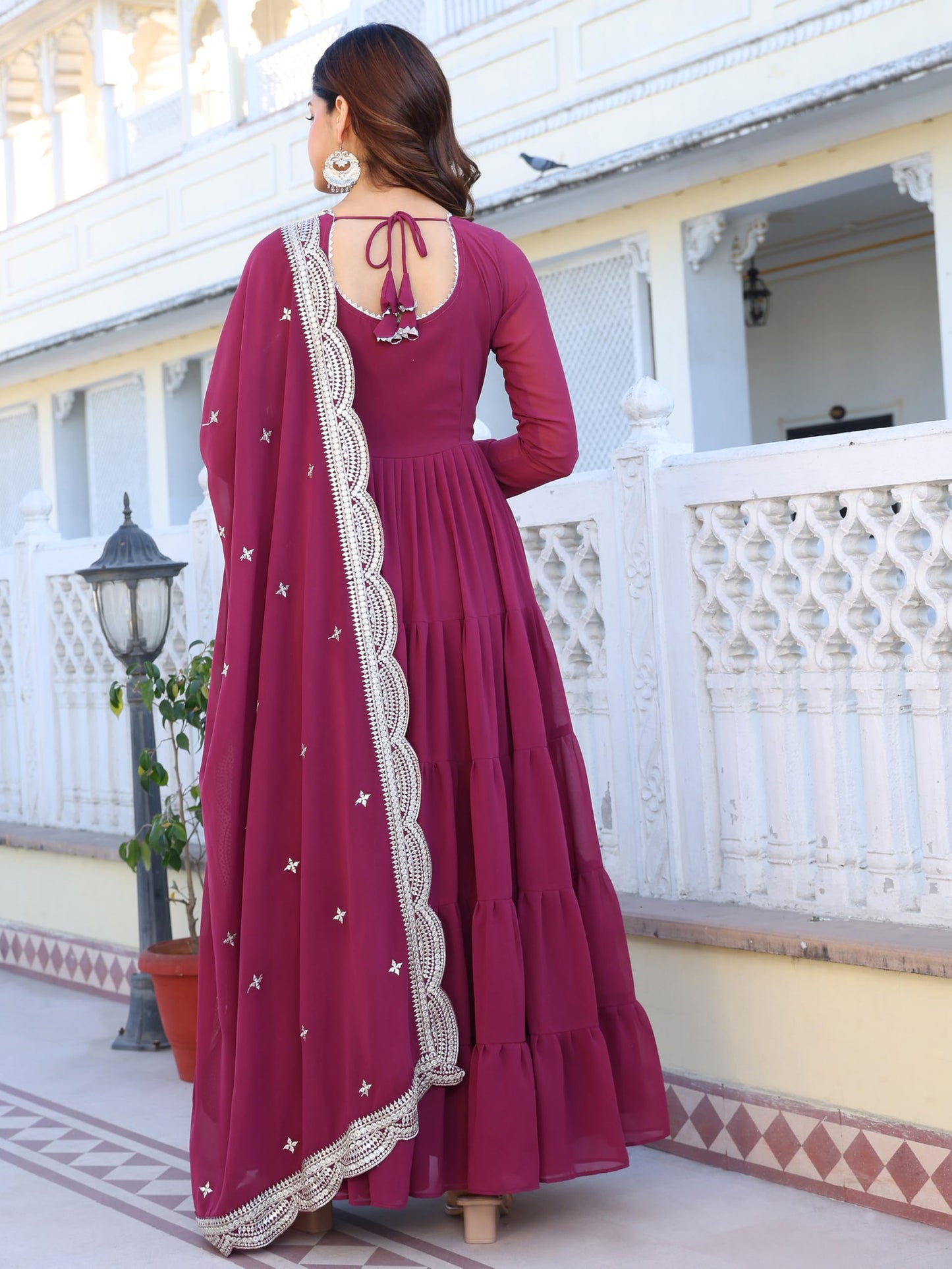 Fashion Basket WomenS Georgette Solid Anarkali Dress