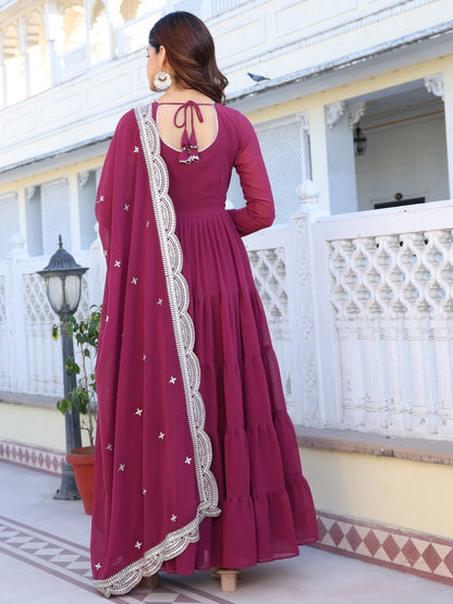 Fashion Basket WomenS Georgette Solid Anarkali Dress