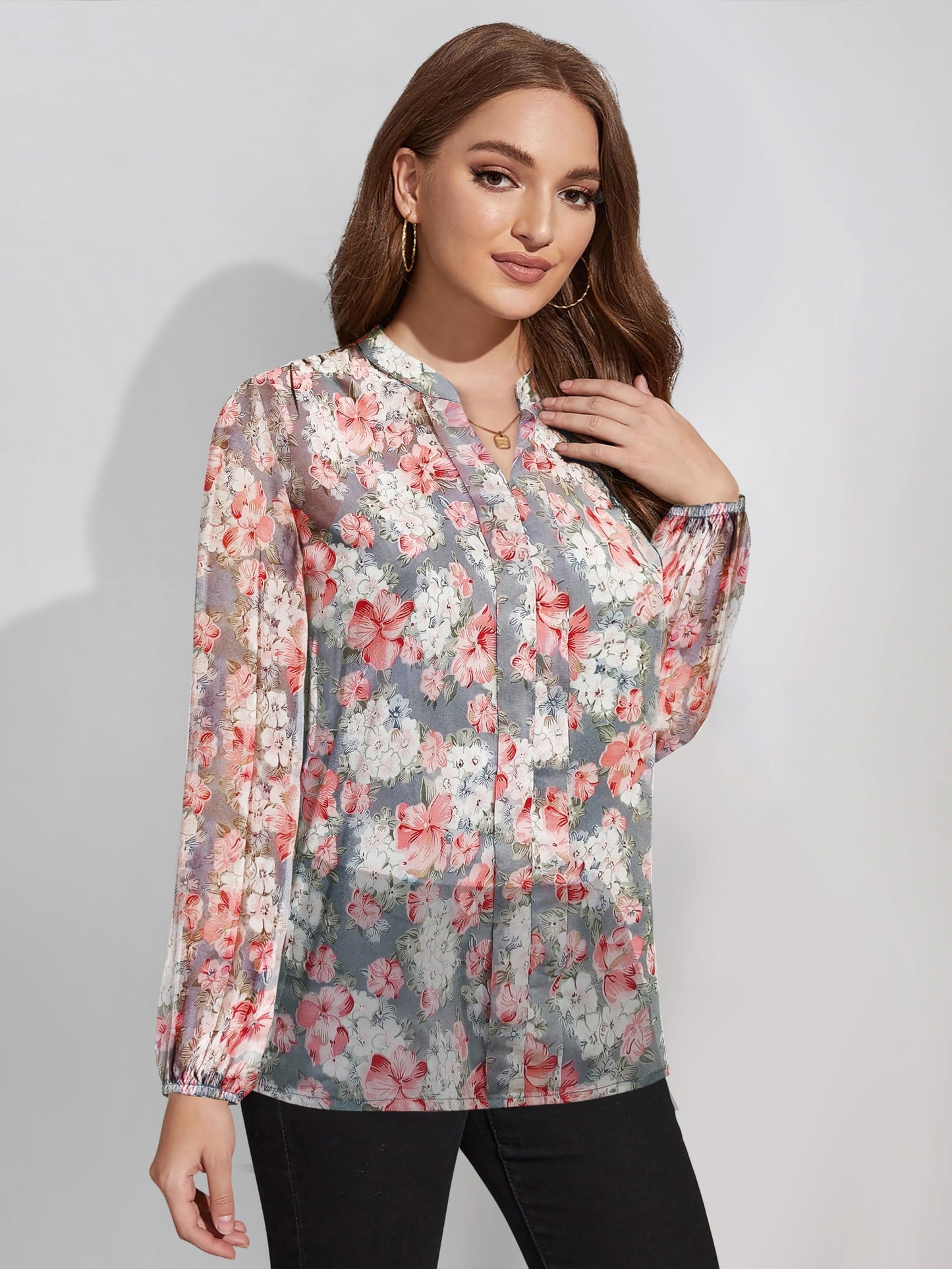 Toochki WomenS Floral Regular Fit Shirt (Toochki206-Tp-N_Grey