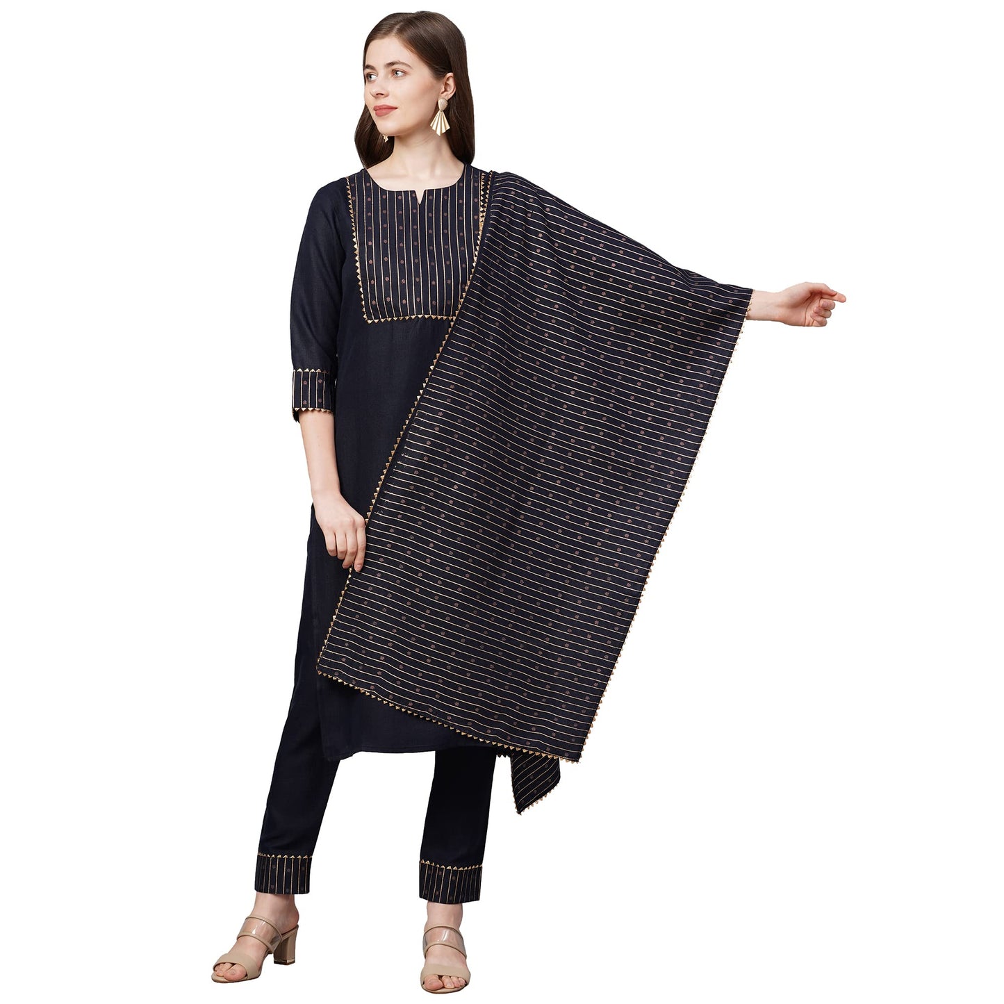 ANNI DESIGNER Women's Cotton Straight Kurta with Pant & Dupatta (KPTD-COT-10069)