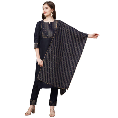 ANNI DESIGNER Women's Cotton Straight Kurta with Pant & Dupatta (KPTD-COT-10069)