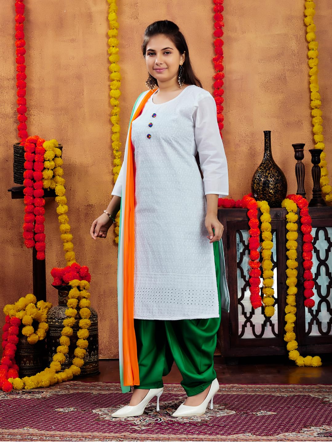 Aarika Girls Casual Wear White Colour Embroidery Cotton Kurti (7-15 Years)