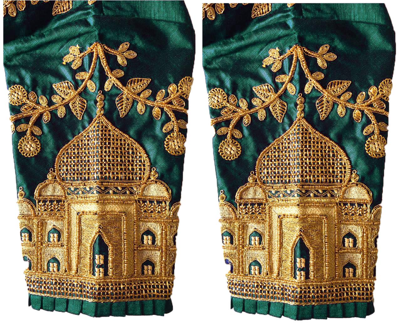 Pujia Mills WomenS Multicolor Heavy Hand Embroidery Taj Mahal Design Work Khatli Work Phantom Silk Readymade Saree Half Sleeve