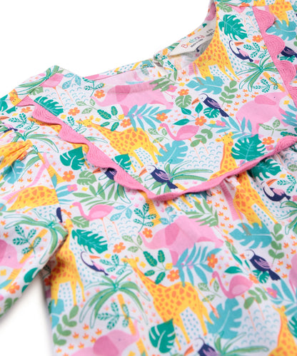 Beebay Kids Girls Tropical Print lace Detail Dress Multicolour