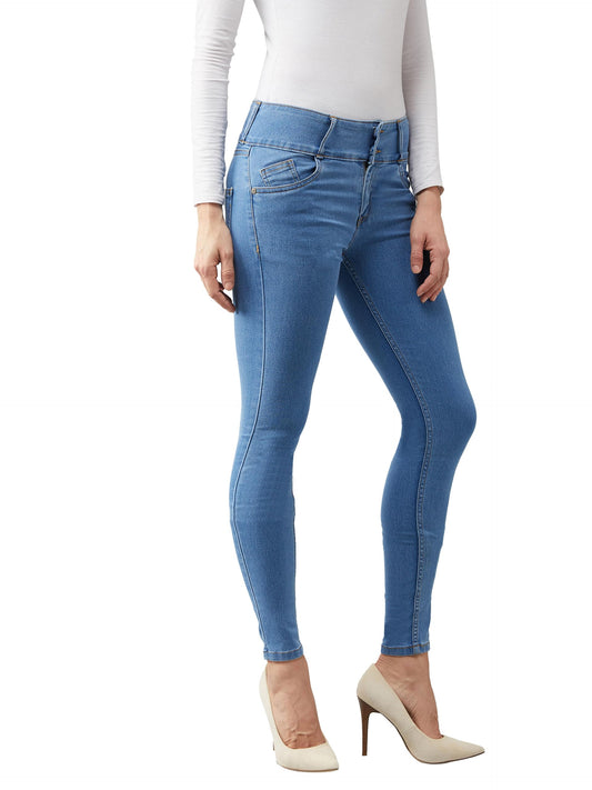 Dolce Crudo Womens Blue Skinny Fit High Rise Clean Look Regular Length Ice Wash Stretchable High Waist Denim Jeans(DOAW18DEN02-