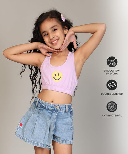 Kyda Kids Girls Antibacterial Cotton Printed Sports Bra Training Bras, Non Padded, Chest Double Layered Wireless Light Padded Br