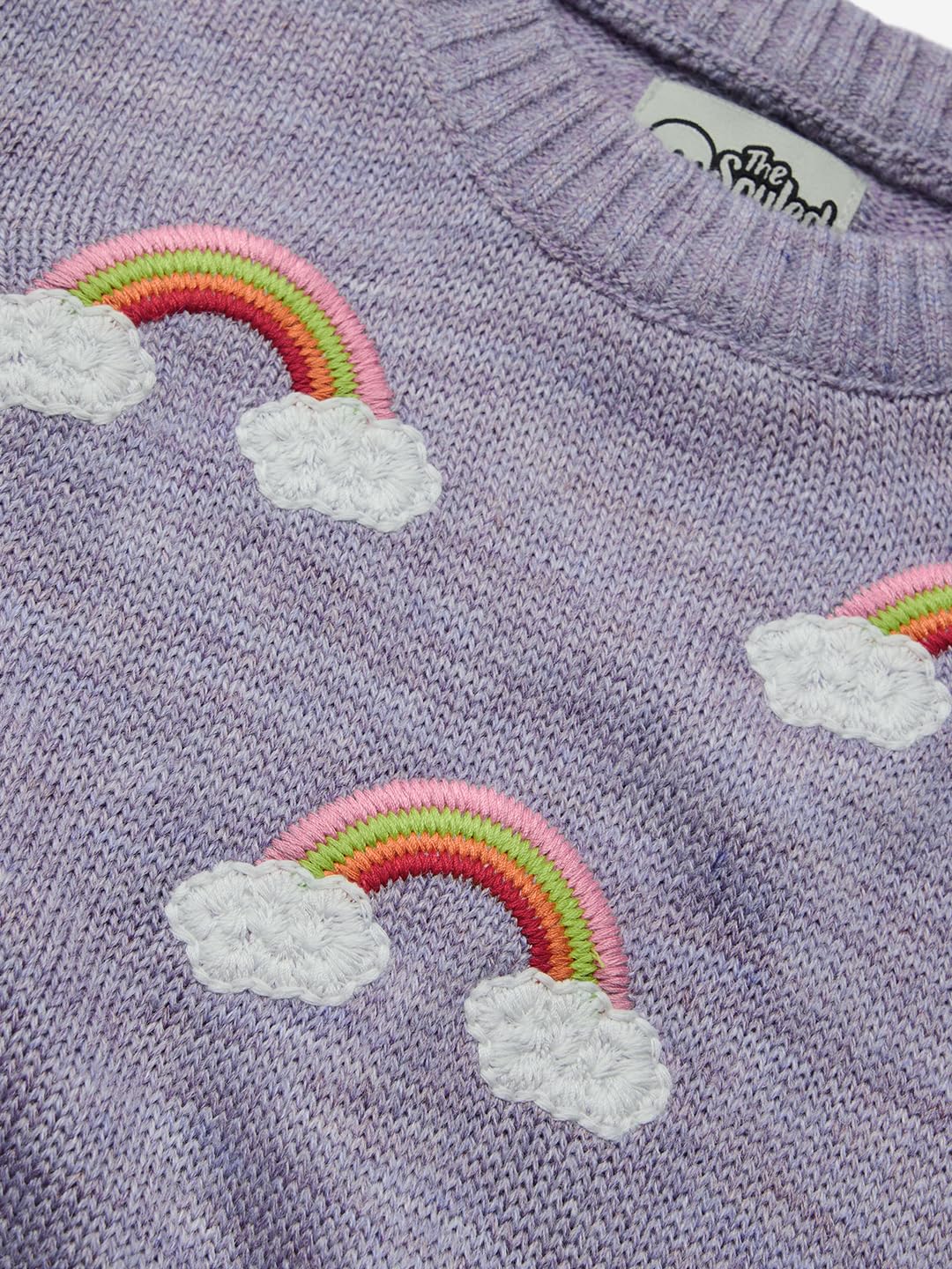 The Souled Store Cosmic Sky Girls Crew Neck Long Sleeve Purple Embroidered Regular Fit Sweaters Girls Knit Sweaters for Kids Ch