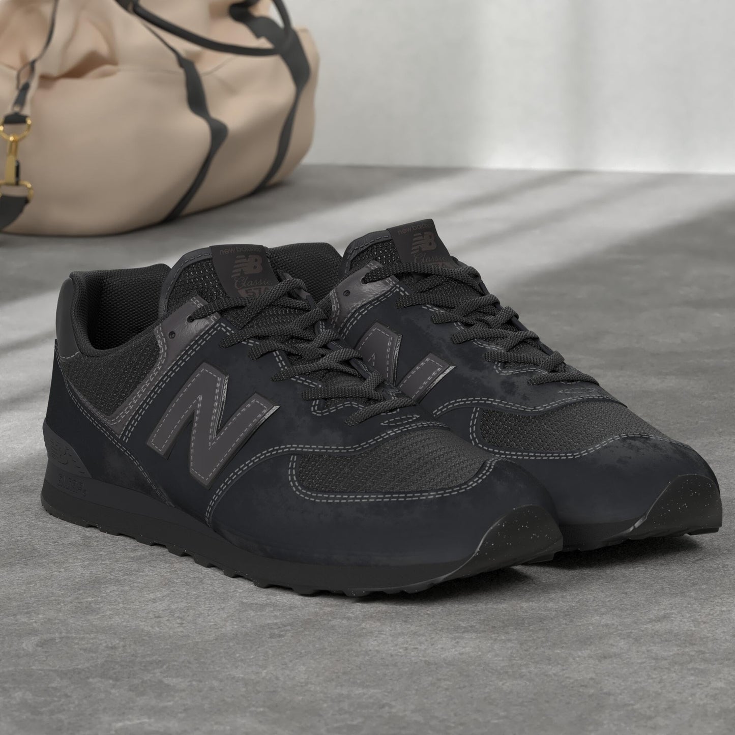 New Balance Men's 574 Core Sneaker, Black/Black, Size 6.5, Model ML574EVE