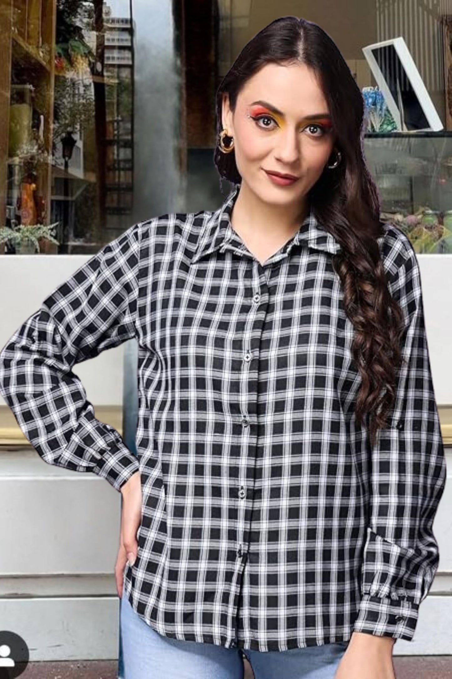 POPWINGS Casual Checks Print Cotton Full-Sleeves Shirt for Women | Stylish Summer Shirt