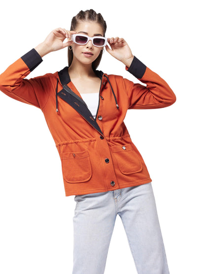 Miss Chase Womens Hooded Full Sleeve Regular Jacket (MCAW24JKT99-15-607-05, Multicolored Base Rust, L)