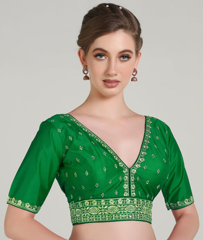 Pujia Mills Woman Readymade Ethnic Wear Deep V Neck Classic Butti Designer Half Sleeve Red Blouse Online Embroidery Zari Work Wi