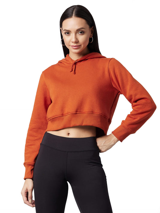 Dolce Crudo Womens Rust Round Neck Full Sleeve Solid Crop Sweatshirt (DOAW21JKT03-29-606-02,Rust,XS)
