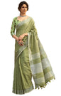 Pujia Mills Woman Soft Linen Saree With Zari Woven Design Cotton Saree Zari Border Saree Indian Ethnic Wear Saree Cotton Saree C