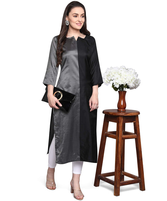 Gosriki WomenS Cotton Silk Straight Contrast Solid Kurta (Sinami Blacksinami Black_Xl)