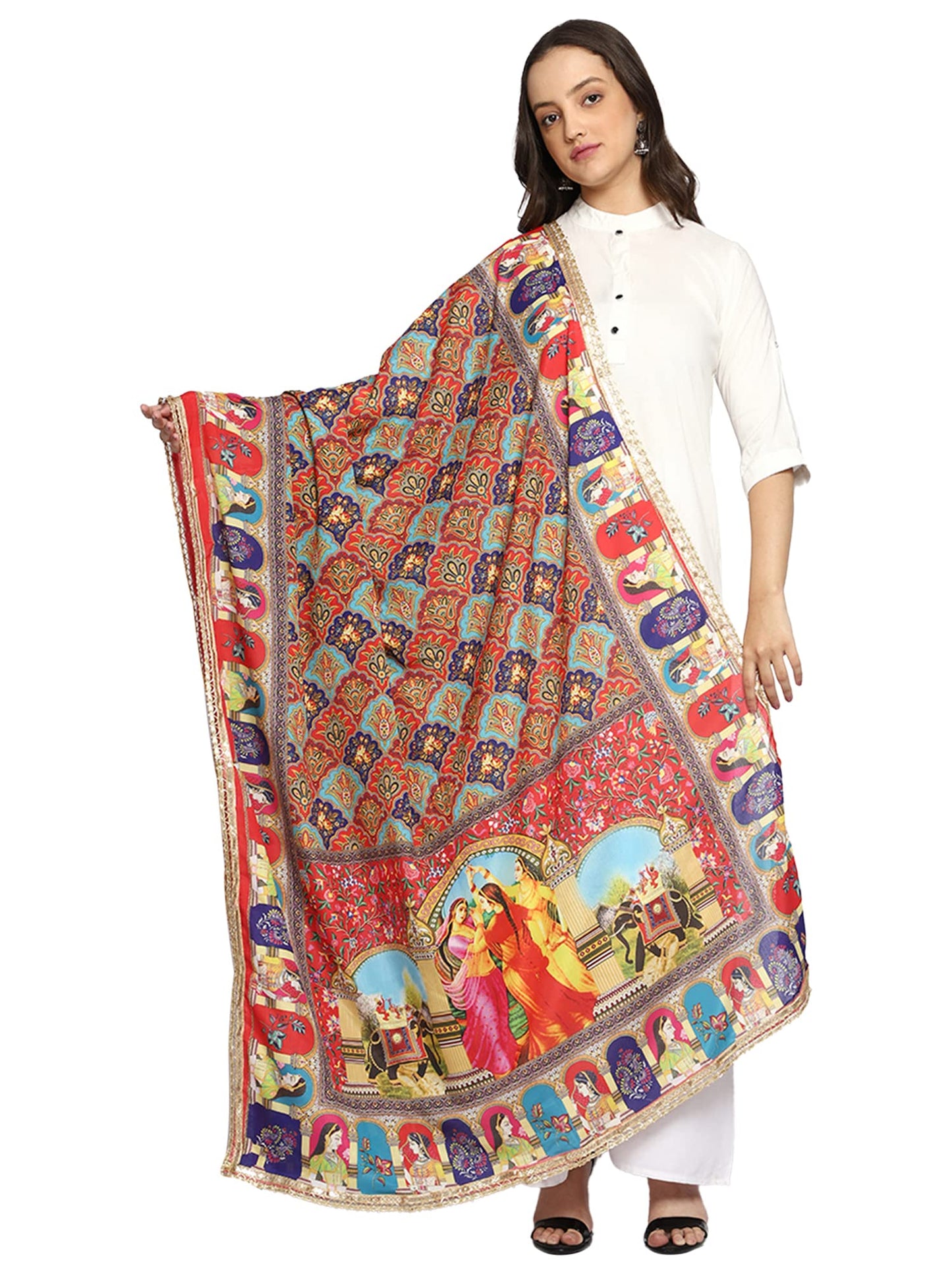 Weavers Villa WomenS Poly Silk Digital Graphic Printed Ethnic Dupatta, Chunni, 2.25 Mtrs