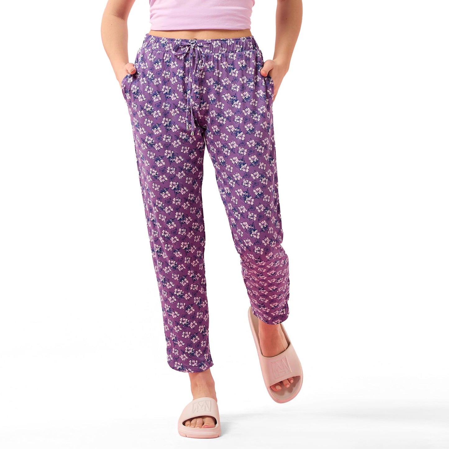 Enamor E048 Tapered Lounge Pants with Drawstring Details with Metal Ends