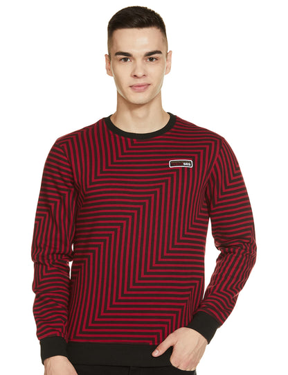 The Indian Garage Co Red Regular Fit Striped Long Sleeve Pull On Sweatshirt