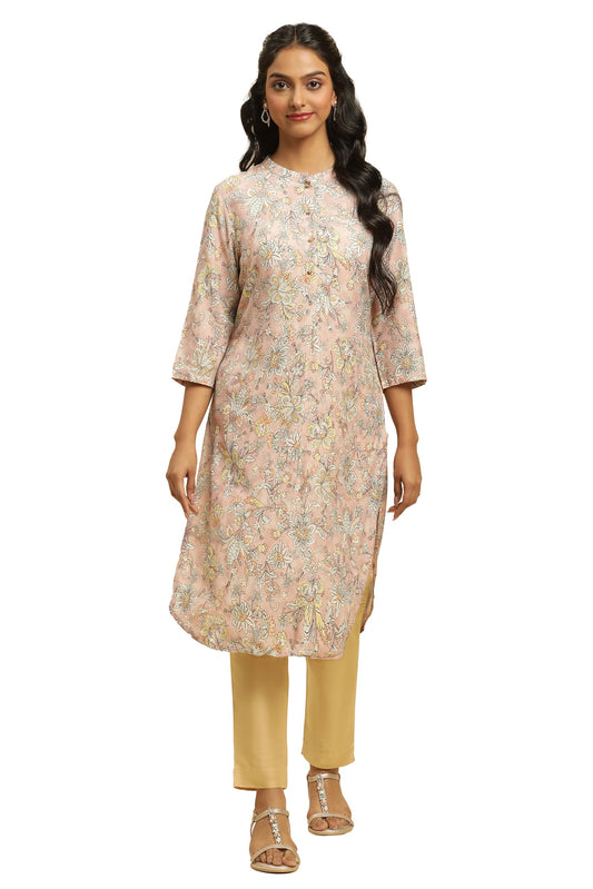 W for Woman Soft Multicoloured Floral Print A-line Kurta
