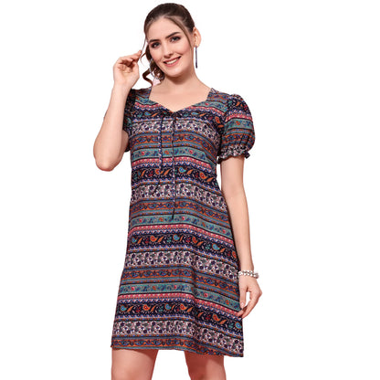 Oomph! Dress For Women Stylish| Summer Vacation Style |Floral Print Puff Sleeve Dress | Lightweight Flared Maxi For Casual & Hol