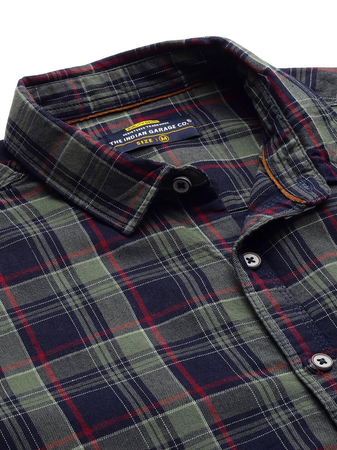 The Indian Garage Co Mens Regular Fit Navy & Olive Cotton Shirt
