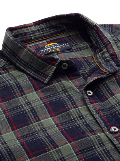 The Indian Garage Co Mens Regular Fit Navy & Olive Cotton Shirt