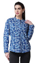 Popwings Casual Pure Cotton Bagru Ethnic Print Women Short Kurta Indigo Blue
