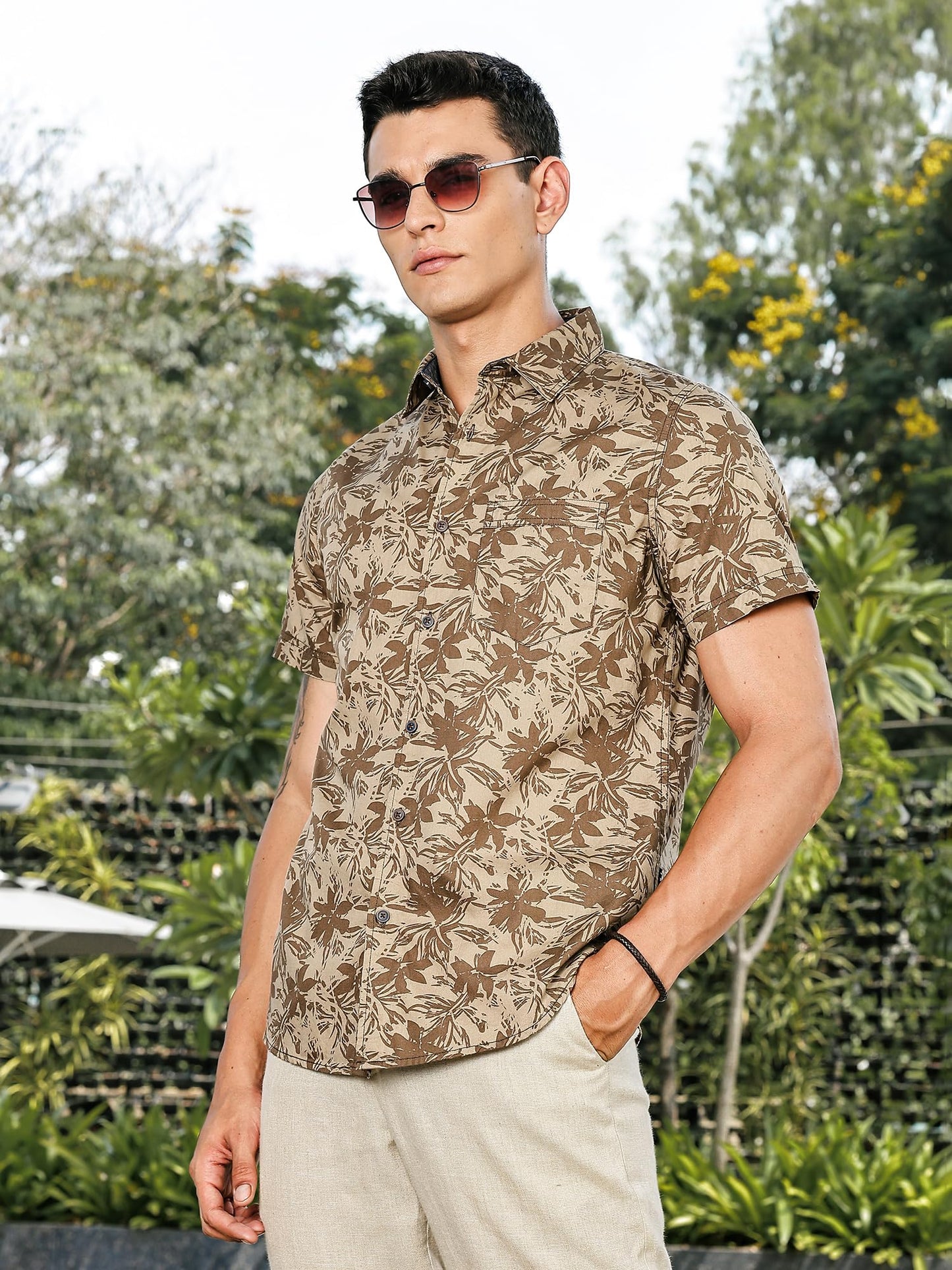 Thomas Scott Mens | All Over Printed | Spread Collar | 100% Cotton | Short Sleeve | Shirts for Men (Available in Plus Size) Oli