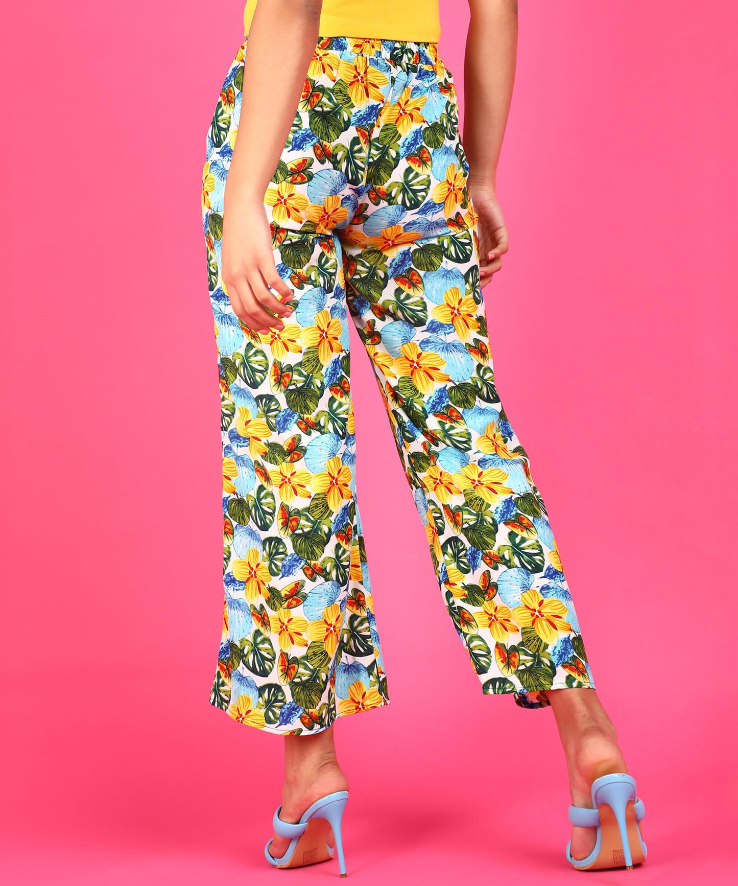 POPWINGS Casual Floral Printed Wide-Leg Trousers for Women || Latest Stylish Western Summer Wear Women Trousers || Ankle-Length