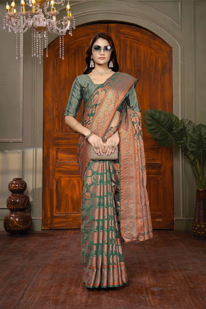 Sugathari Womens Green kanjivaram banarasi silk saree for Patola festival Wedding silk with rich pallu Design sarees for women