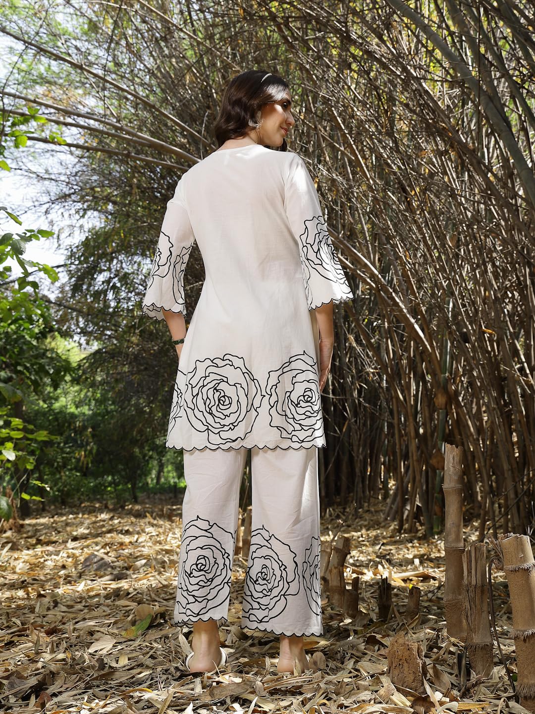 Stylum Womens Floral & Embroidered Cotton Short Kurti Palazzo Set