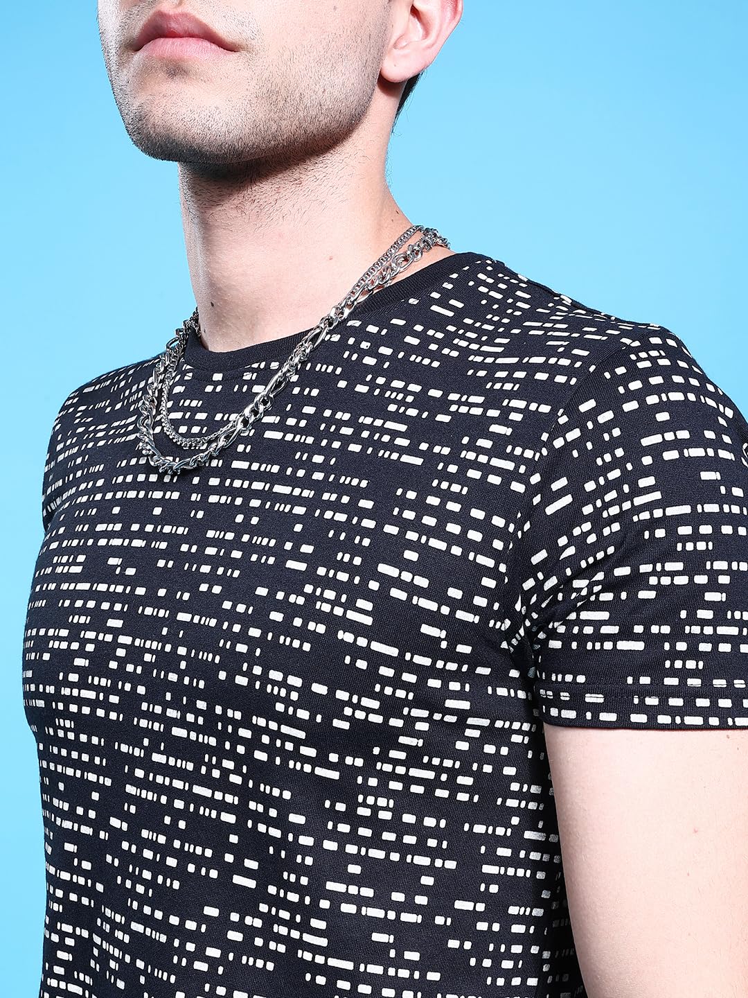 The Indian Garage Co Men Slim Fit Abstract Printed Round Neck Tshirt Black