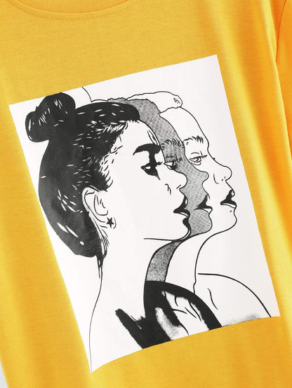 Fabricorn Plain Printed Cotton Tshirt For Women (Mustard Yellow, X-Large)